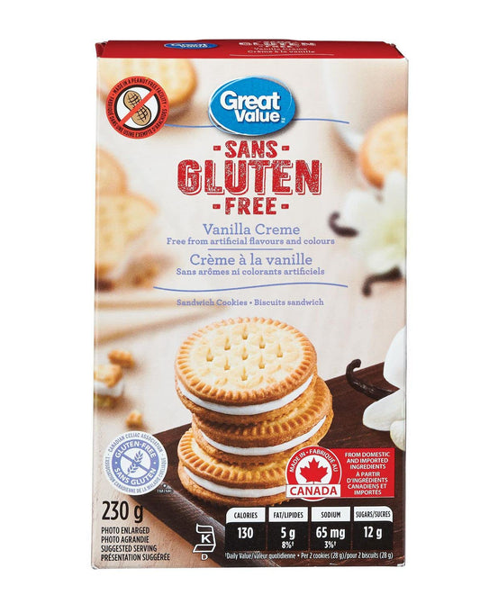 Great Value Gluten Free Vanilla Creme Sandwich Cookies 230g/8.1oz (Shipped from Canada)