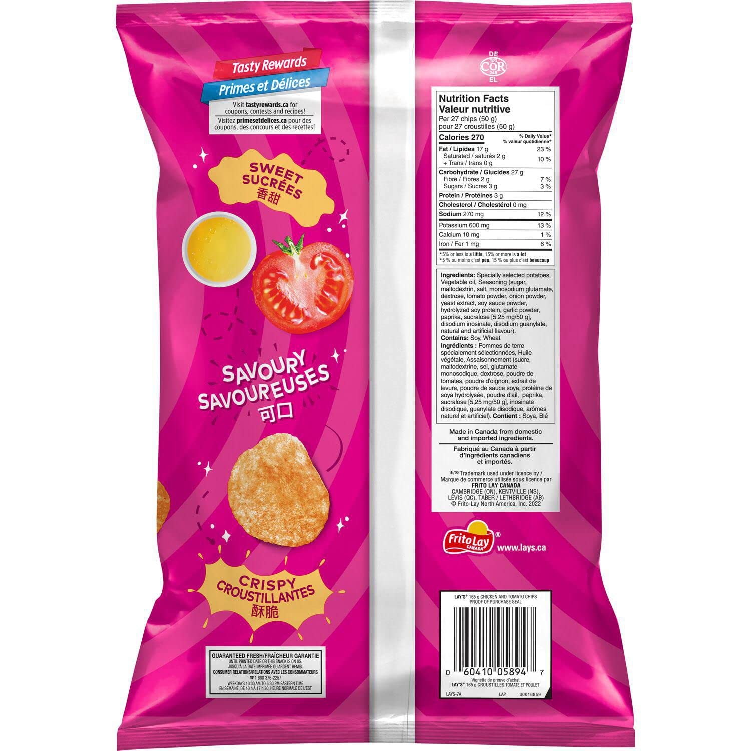 Lays Chicken and Tomato Potato Chips back cover