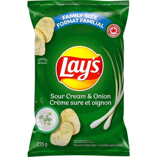 Lays Sour Cream & Onion Potato Chips Family Bag 235g/8.2oz (Shipped from Canada)