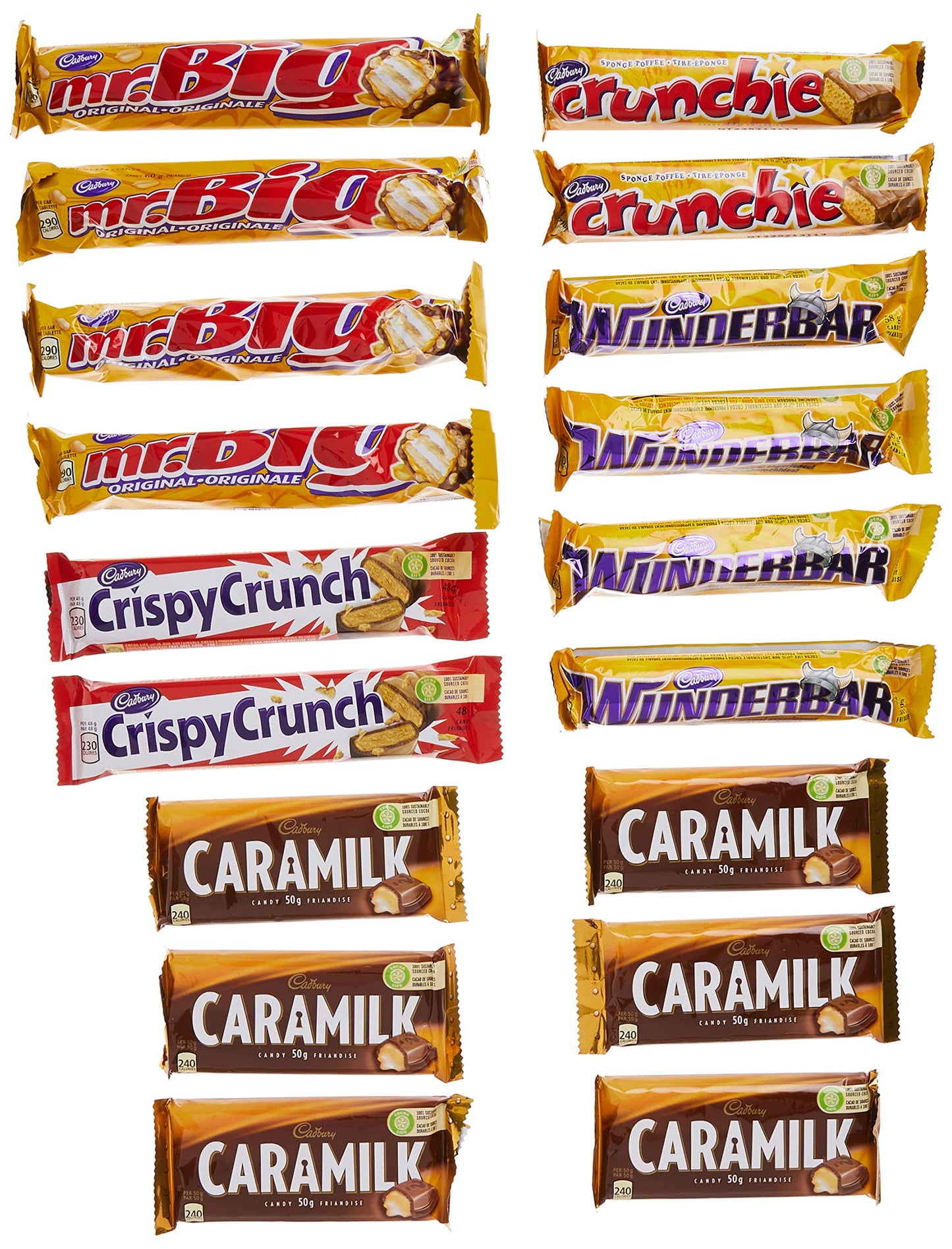 Cadbury 18 Full Size Assorted Chocolate Bars, Caramilk, Mr Big, Crispy Crunch, Crunchie, Wunderbar