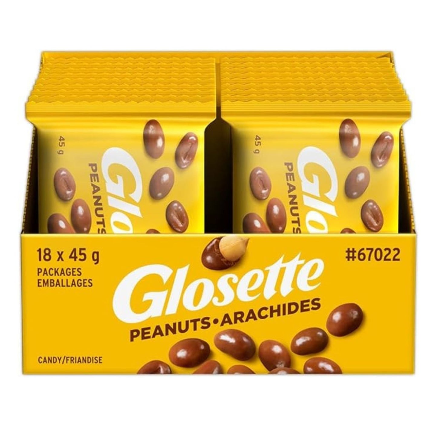 GLOSETTE Peanuts Candy, Chocolatey Coated Peanuts, Bite Sized, 18 x 45g/1.6 oz (Includes Ice Pack) Shipped from Canada