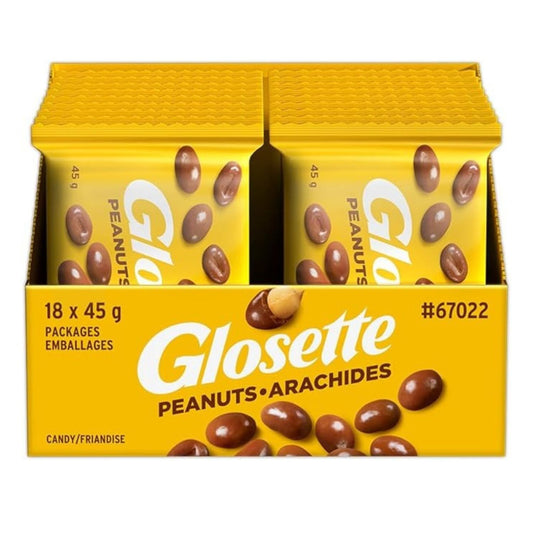 GLOSETTE Peanuts Candy, Chocolatey Coated Peanuts, Bite Sized, 18 x 45g/1.6 oz (Includes Ice Pack) Shipped from Canada