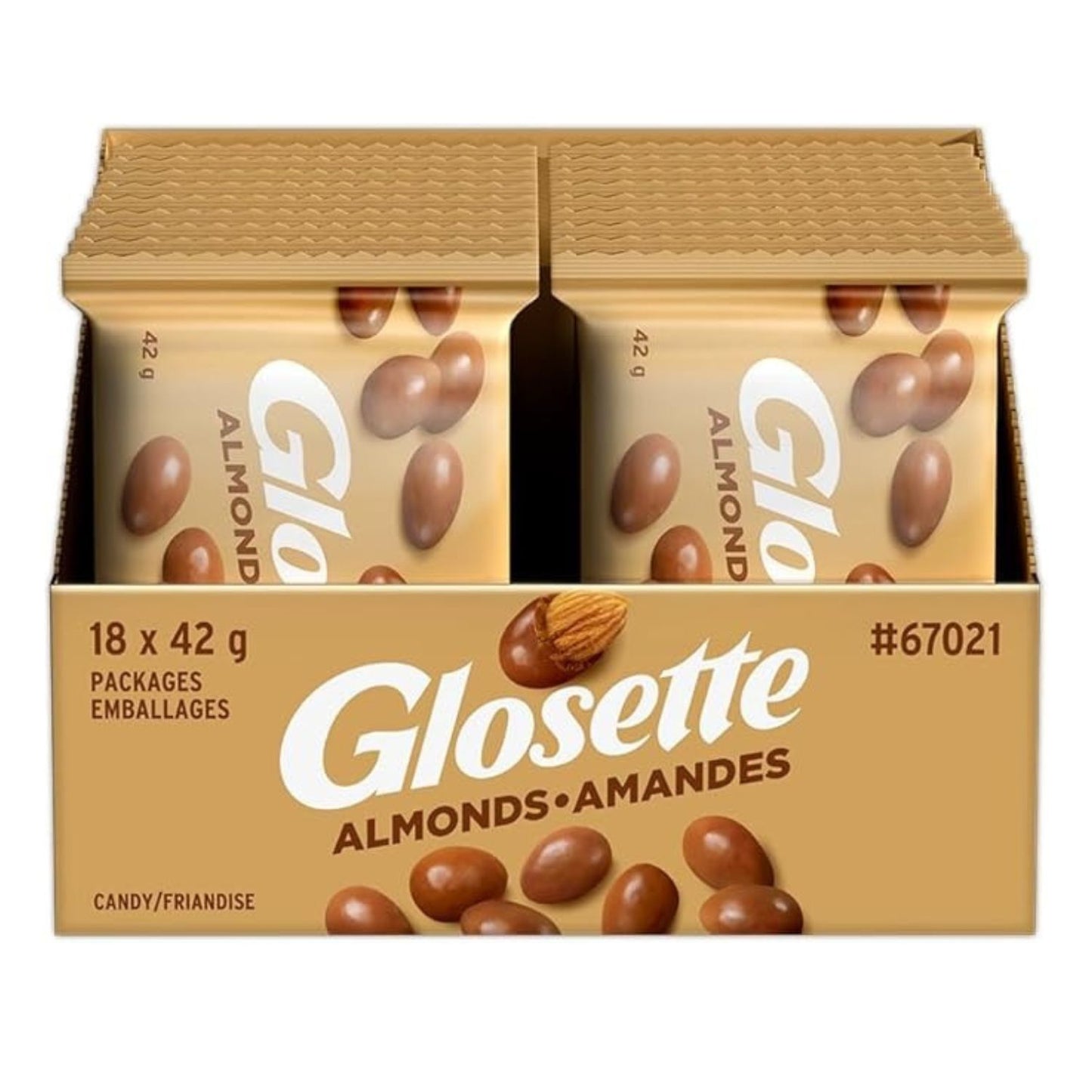 GLOSETTE Almonds Candy, Chocolatey Coated Almonds, Bite Sized, 18 x 42g/1.6 oz (Includes Ice Pack) Shipped from Canada