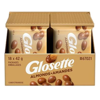 GLOSETTE Almonds Candy, Chocolatey Coated Almonds, Bite Sized, 18 x 42g/1.6 oz (Includes Ice Pack) Shipped from Canada