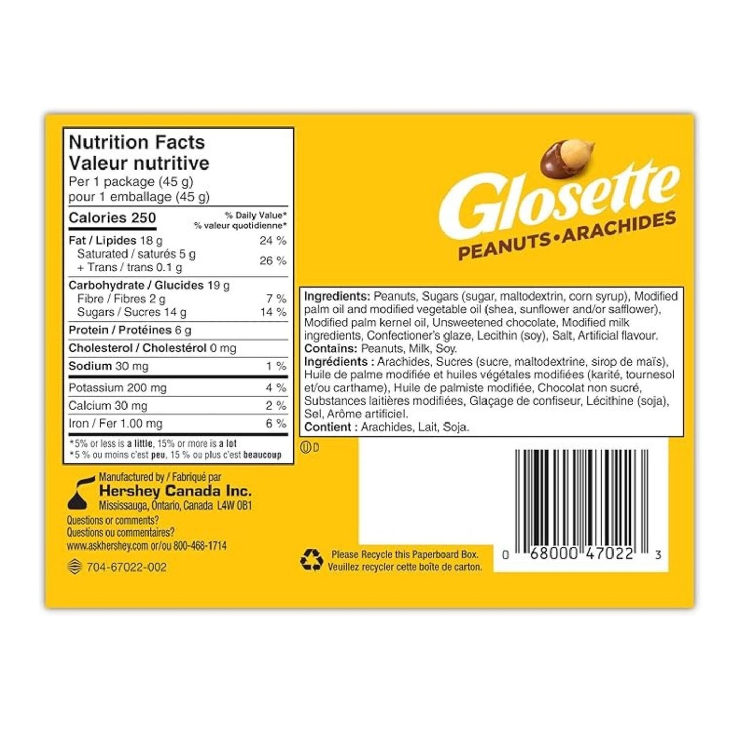 GLOSETTE Peanuts Candy, Chocolatey Coated Peanuts, Bite Sized, 18 x 45g/1.6 oz (Includes Ice Pack) Shipped from Canada