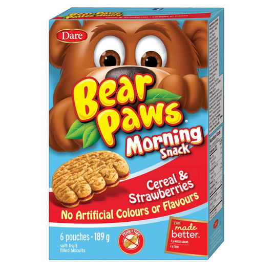 Dare Bear Paws Morning Snack Cereal & Strawberry Filled Soft Cookies, 189g/6.67oz (Shipped from Canada)