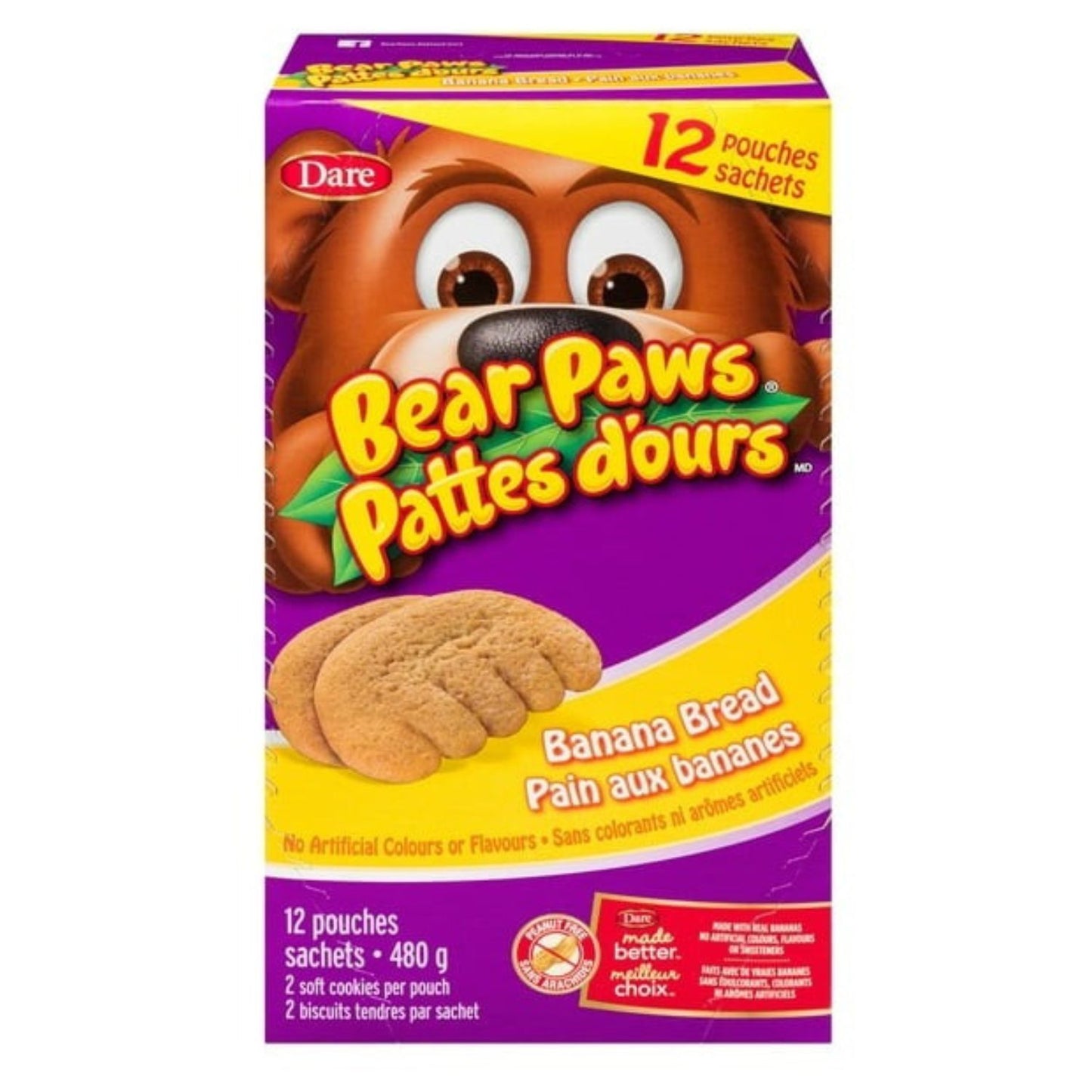 Dare Bear Paws Banana Bread Soft Cookies Family Size, 480g/17oz (Shipped from Canada)