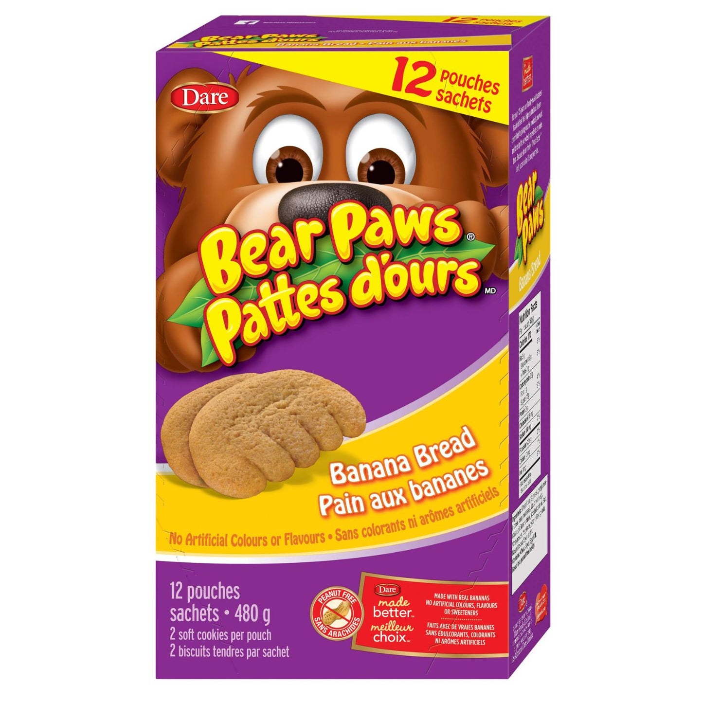 Dare Bear Paws Banana Bread Soft Cookies Family Size, 480g/17oz (Shipped from Canada)