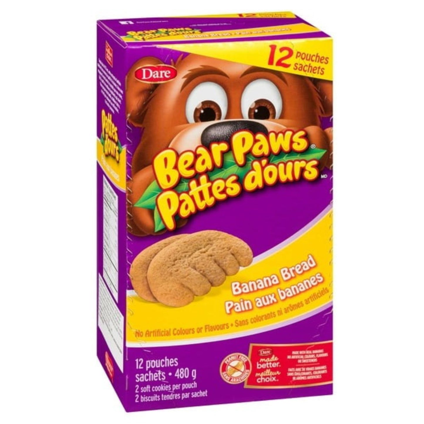 Dare Bear Paws Banana Bread Soft Cookies Family Size, 480g/17oz (Shipped from Canada)