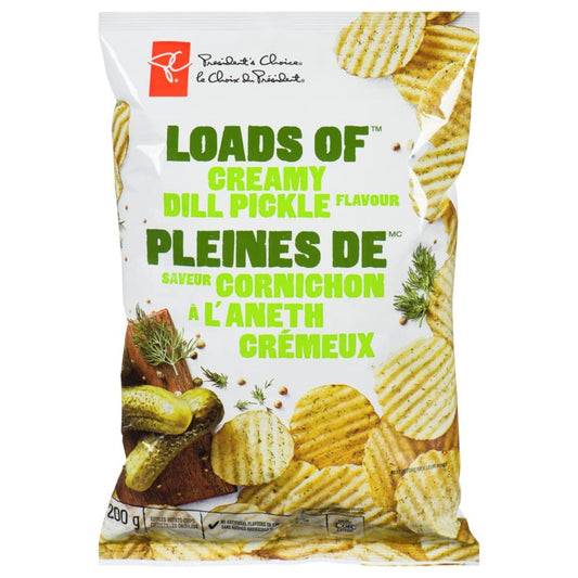 President's Choice Loads Of Creamy Dill Pickle Rippled Potato Chips 200g/7oz (Shipped from Canada)