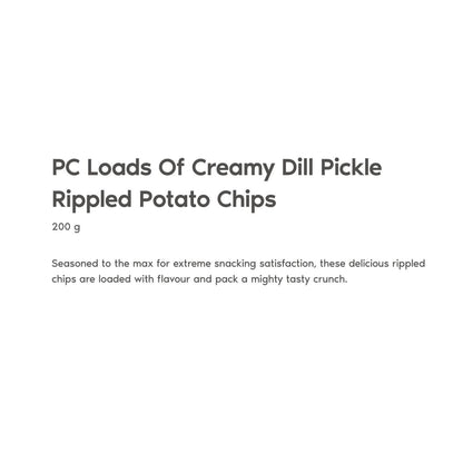 President's Choice Loads Of Creamy Dill Pickle Rippled Potato Chips 200g/7oz (Shipped from Canada)