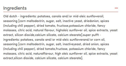 Presidents Choice Loads of Barbecue Chips Ingredients