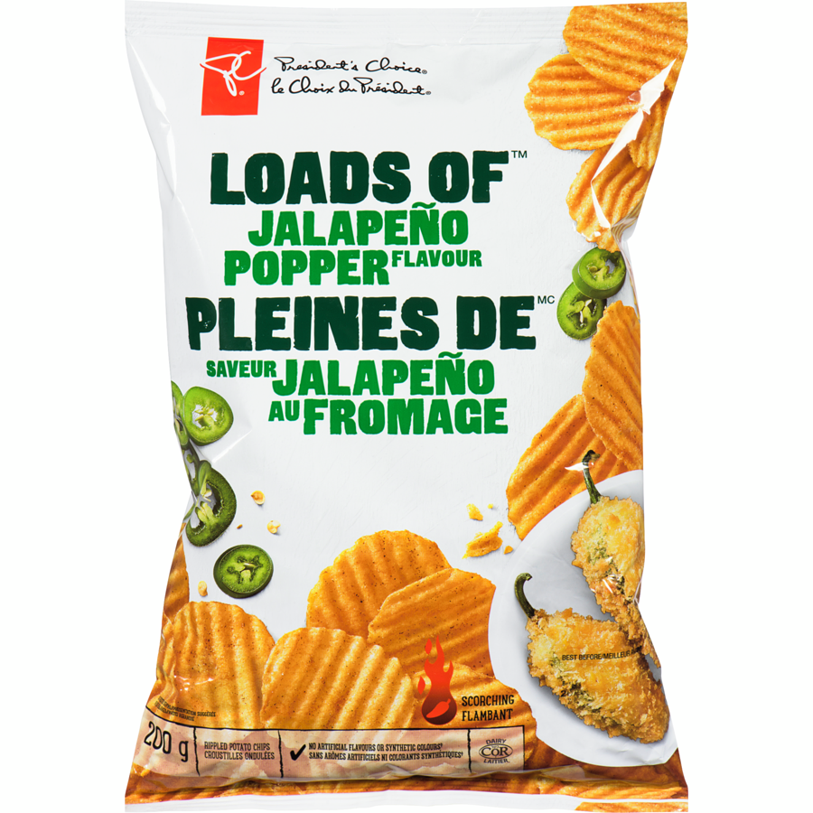 Presidents Choice Jalapeno Popper Potato Chips front cover