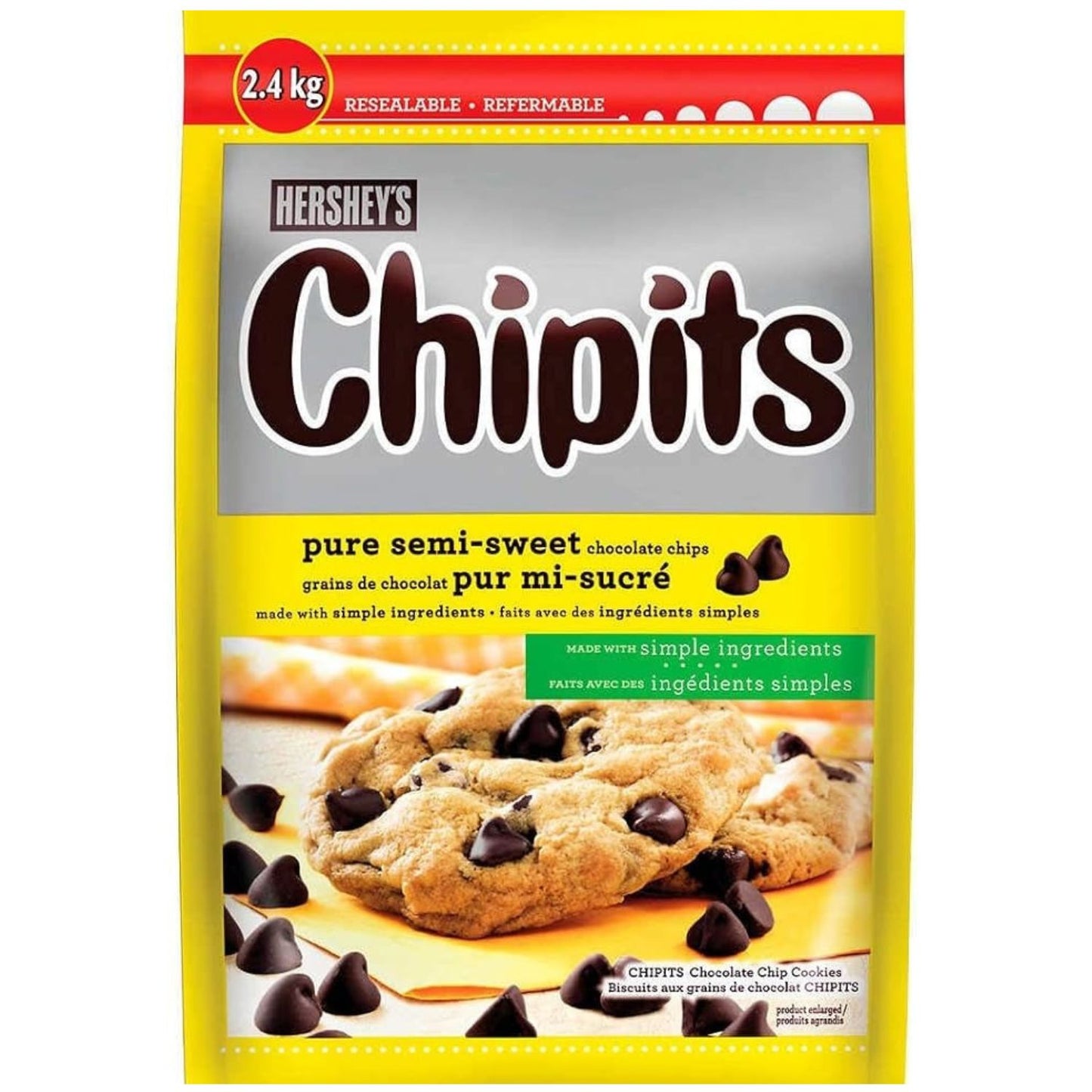 HERSHEY'S CHIPITS Pure Semi-Sweet Chocolate Chips, 2.4kg/5.3 lbs (Shipped from Canada)