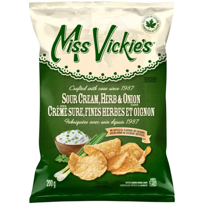 Miss Vickies Sour Cream Herb and Onion Flavour Kettle Cooked Potato Chips, 200g/7 oz (Shipped from Canada)