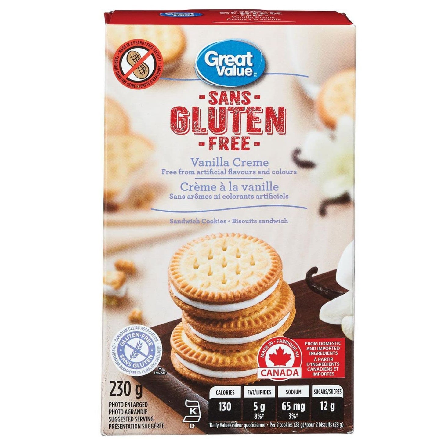 Great Value Gluten Free Vanilla Creme Sandwich Cookies 230g/8.1oz (Shipped from Canada)