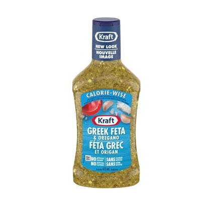 Greek Feta & Oregano Dressing, Kraft, Classic Greek Flavor Infused with Feta and Oregano, Low Fat and Calorie, Calorie Wise, 475ml/16.1 fl. oz (Shipped from Canada)