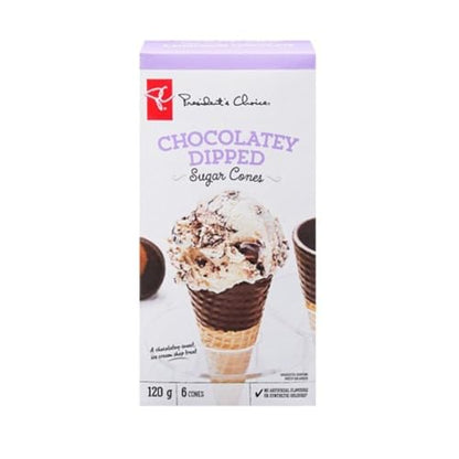 Presidents Choice Chocolatey Dipped Sugar Cones, 6 Cones, 120g/4.2 oz (Shipped from Canada)