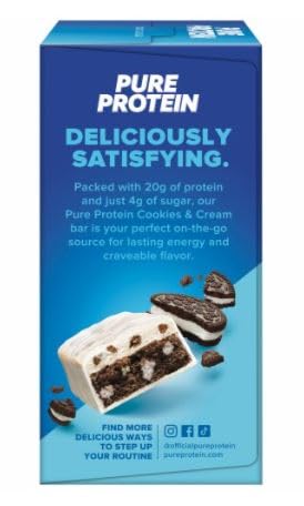 Pure Protein New Cookies & Cream Protein Bars, 6 Bars x 50g, 300g/10.6 oz (Shipped from Canada)