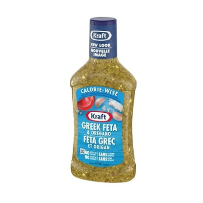 Greek Feta & Oregano Dressing, Kraft, Classic Greek Flavor Infused with Feta and Oregano, Low Fat and Calorie, Calorie Wise, 475ml/16.1 fl. oz (Shipped from Canada)