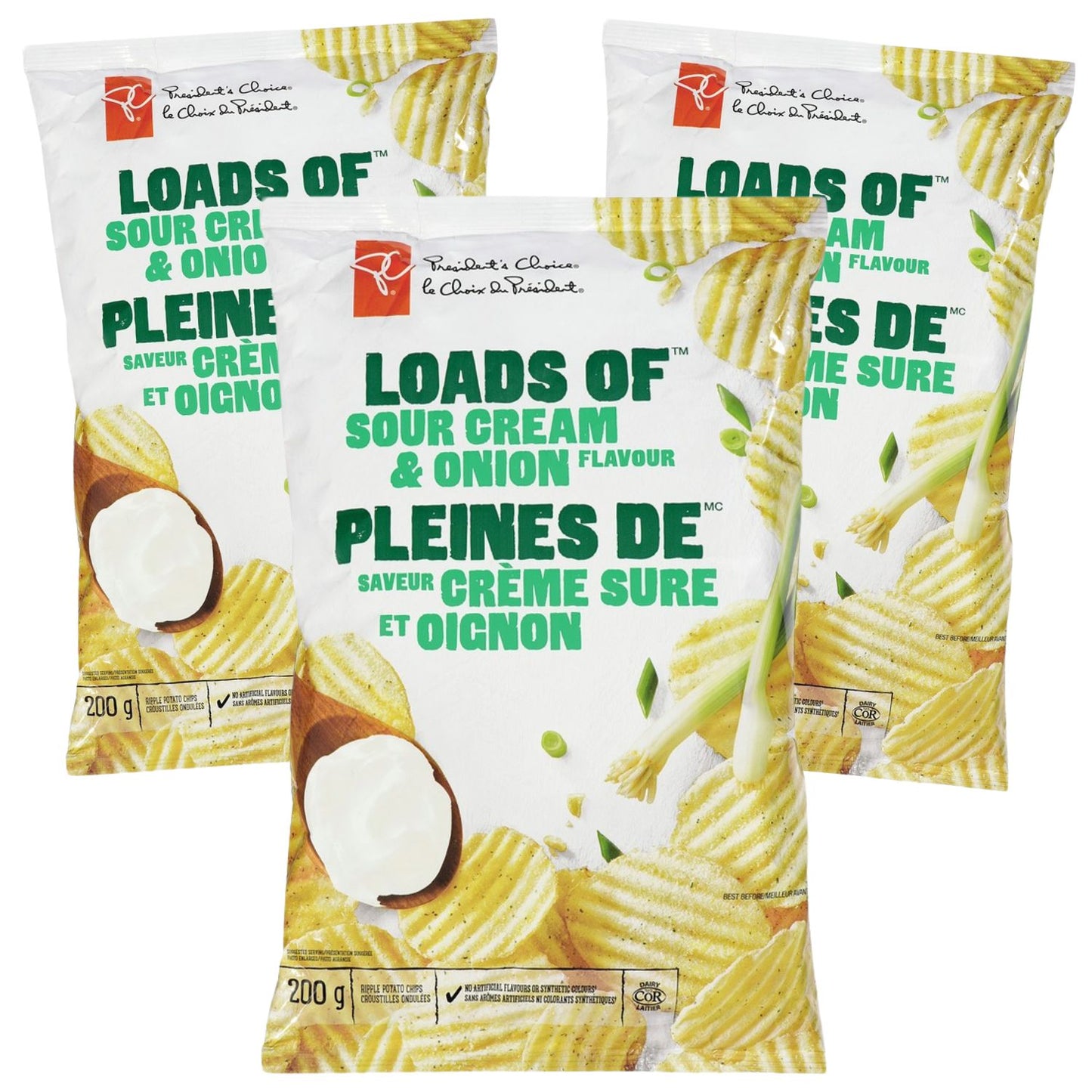 Presidents Choice Loads of Sour Cream and Onion Rippled Potato Chips 200g/7oz (Shipped from Canada)