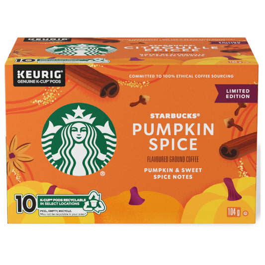 Starbucks Pumpkin Spice Flavored Coffee, Keurig K-Cup Coffee Pods - Limited Edition, Fall Flavor, 10ct, 104g/3.7 oz (Shipped from Canada)