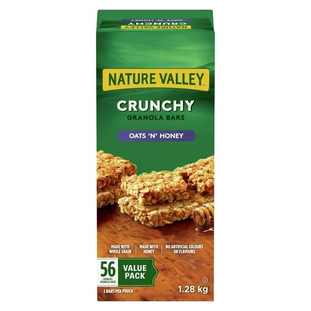 Nature Valley Crunchy Granola Bars, Oats and Honey, 2 Bars per Serving (46 g), 28 Servings, 56 Bars 1.28kg/2.8 lbs (Shipped from Canada)