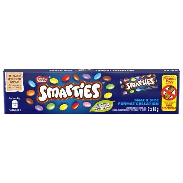 SMARTIES Snack Size 9 x 10g/0.35oz Carton (Shipped from Canada)