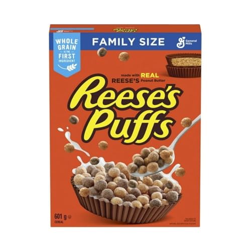 Reese's Puffs Breakfast Cereal, Peanut Butter Chocolate, Family Size, 601g/21. oz (Shipped from Canada)