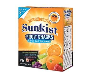 Sunkist Grape, Lime, Orange, Lemon and Strawberry Fruit Snacks, 8ct, 176g/6.2oz (Shipped from Canada)