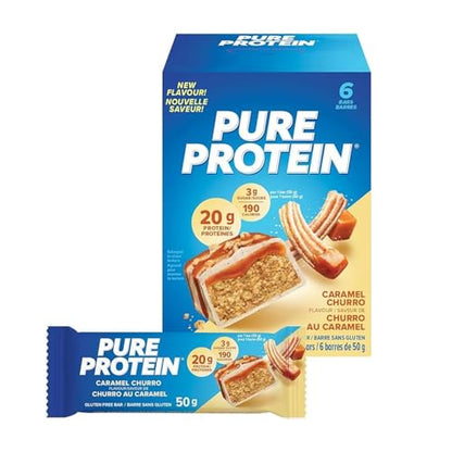 Pure Protein New Caramel Churro, 20g Protein, Gluten Free, 6 Bars x 50g/1.7 oz (Shipped from Canada)