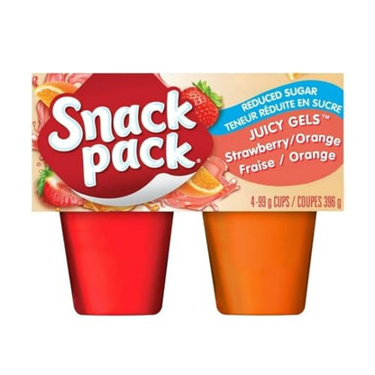 Snack Pack Juicy Gels Reduced Sugar Strawberry and Orange Fruit Juice Cups, 4 Cups, 396g/14 oz (Shipped from Canada)