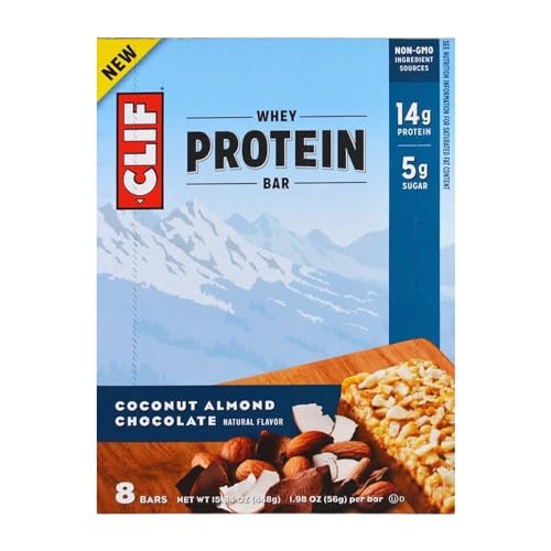 Clif Whey Protein Coconut Chocolate Almond, Non-GMO, Natural Flavor, 8 x 56g/2 oz (Shipped from Canada)