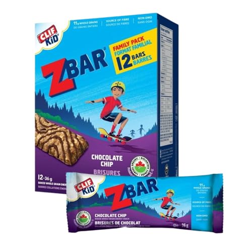 Clif Kid Zbar Chocolate Chip Organic Energy Bar, Non-GMO, Plant Based Food, 12 x 36g/1.3 oz (Shipped from Canada)