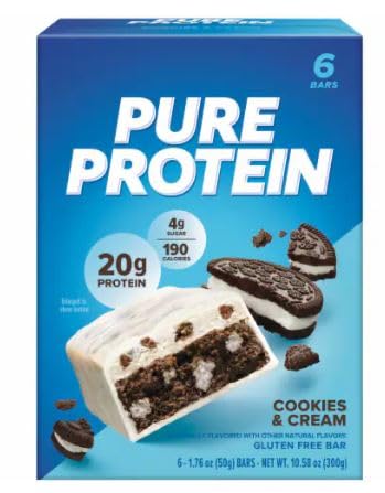 Pure Protein New Cookies & Cream Protein Bars, 6 Bars x 50g, 300g/10.6 oz (Shipped from Canada)