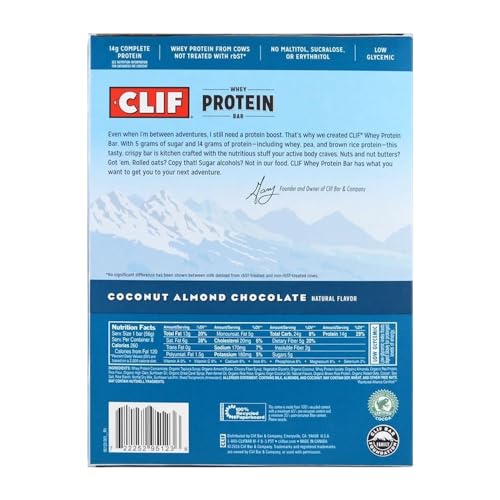 Clif Whey Protein Coconut Chocolate Almond, Non-GMO, Natural Flavor, 8 x 56g/2 oz (Shipped from Canada)