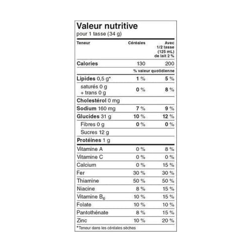 Great Value Frosted Corn Flakes Cereal Nutrition Facts French