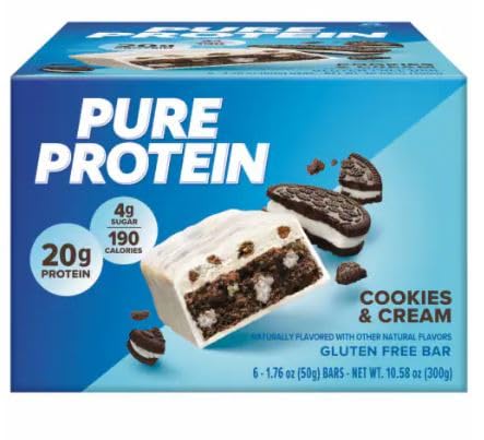 Pure Protein New Cookies & Cream Protein Bars, 6 Bars x 50g, 300g/10.6 oz (Shipped from Canada)