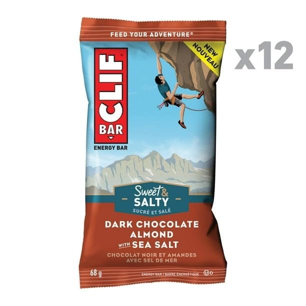 Clif Bar Sweet & Salty Dark Chocolate Almond with Sea Salt Energy Bars, Non-GMO, Plant Based Food, 12 Bars x 68g/2.4 oz (Shipped from Canada)