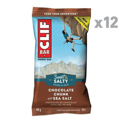 Clif Bar Sweet & Salty Chocolate Chunk with Sea Salt Energy Bars, Plant Based Food, Non-GMO, 12 x 68g/2.4 oz (Shipped from Canada)