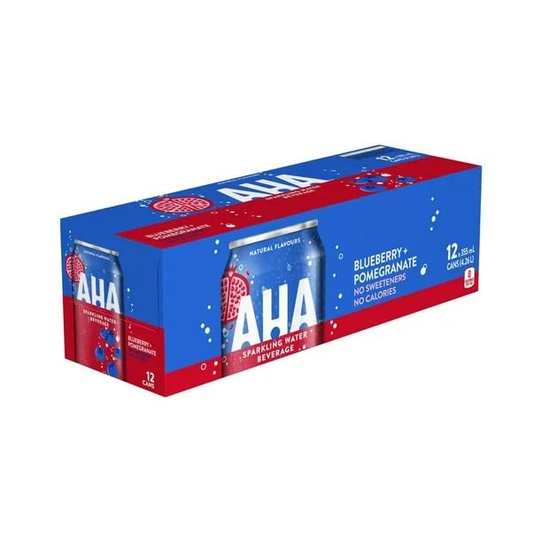 AHA Sparkling Water Beverage Blueberry + Pomegranate Flavor, No Sweeteners, No Calories 355mL Cans, 12 x 355 mL/12 fl. oz (Shipped from Canada)