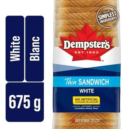 Dempster’s White Thin Sandwich Sliced Bread, 675g/23.80oz (Shipped from Canada)