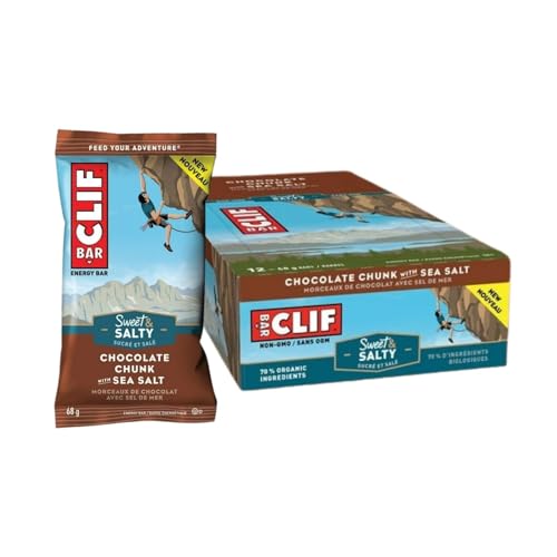 Clif Bar Sweet & Salty Chocolate Chunk with Sea Salt Energy Bars, Plant Based Food, Non-GMO, 12 x 68g/2.4 oz (Shipped from Canada)