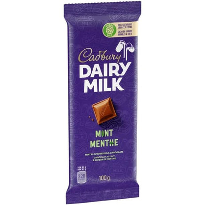 Cadbury Dairy Milk, Mint, Mint Flavoured Milk Chocolate, Chocolate Bar, 100g/3.52oz (Includes Ice Pack) (Shipped from Canada)