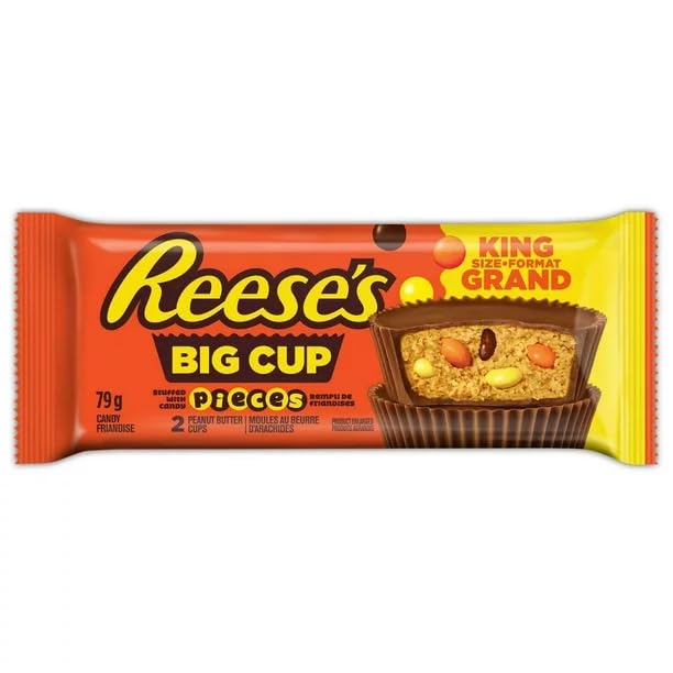 Reese Big Cup stuffed with PIECES King Sized Candy Bar, 79g/2.78oz (Includes Ice Pack) (Shipped from Canada)