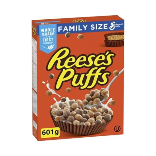 Reese's Puffs Breakfast Cereal, Peanut Butter Chocolate, Family Size, 601g/21. oz (Shipped from Canada)