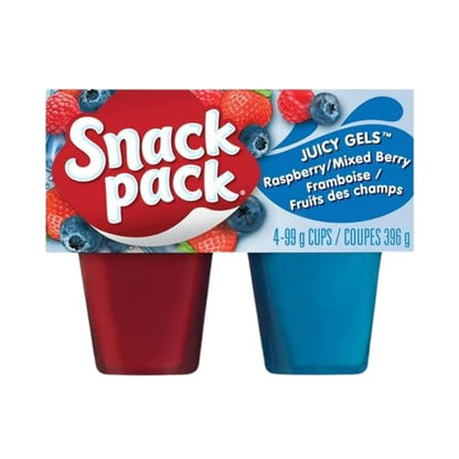 Snack Pack Juicy Gels Raspberry and Mixed Berry Fruit Juice Cups, 4 Cups, 396g/14 oz (Shipped from Canada)