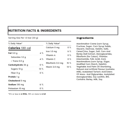 Kellogg's Rice Krispies Original Homestyle Bars Nutrition Facts