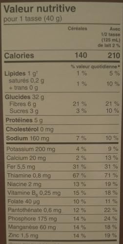 Great Value Bran Flakes Cereals Nutrition Facts French