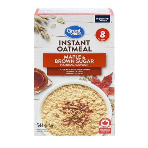 Great Value Maple & Brown Sugar Natural Flavour Instant Oatmeal - 8 packets, 344g/12.1 oz (Shipped from Canada)